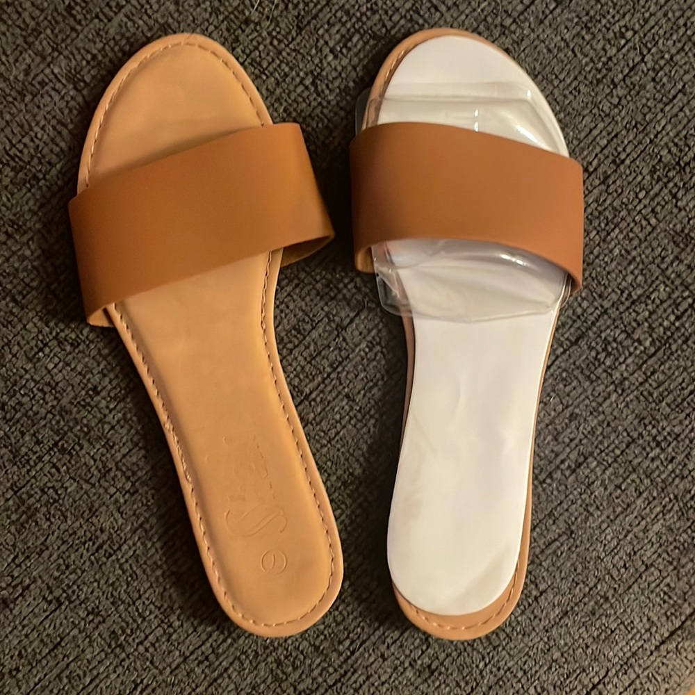 Brown slip on sandals